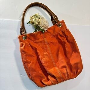 Coldwater Creek Hobo Satchel Pebble Leather Bag Orange